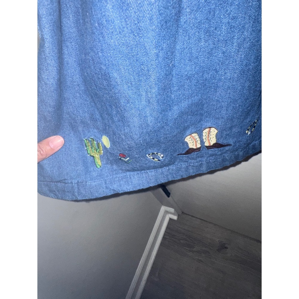 Vtg Eagles Eye Western Embroidered Denim Midi Skirt Button Front Cowboy Boot - Picture 5 of 10
